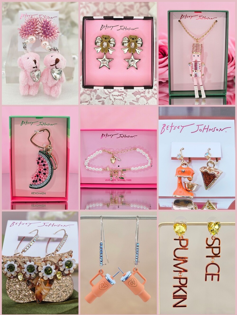 BUNDLE Betsey Johnson Lot Keychain Jewelry Earrings Necklace Bracelet Novelty